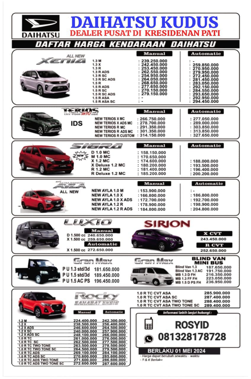Promo Daftar Harga Terbaru Daihatsu Kudus 2024